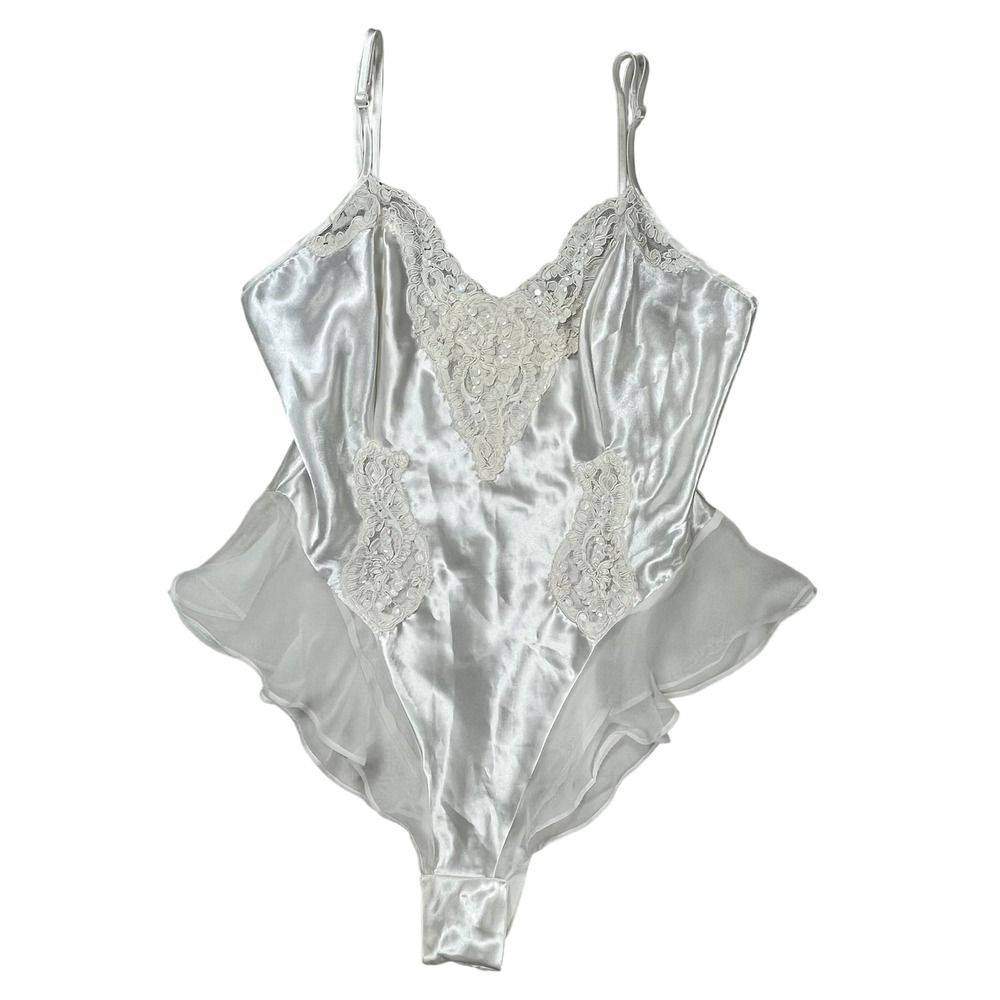 Vintage Victoria's‎ Secret Bodysuit Women Small Ivory Lingerie Lace Sequin Sexy